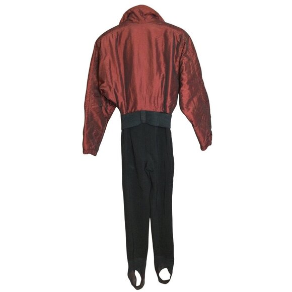 Vintage Nils Womens Ski Suit Stirrups Pockets Iridescent Burgundy Black Size 8 - Picture 9 of 14
